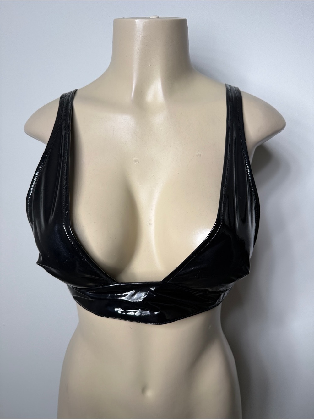 Black Patent V-Neck Crop Top